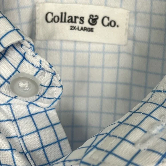 Collars & Co Polo Shirt Mens 2XL Blue Check Grid Dress Collar Golf Performance - Picture 6 of 14